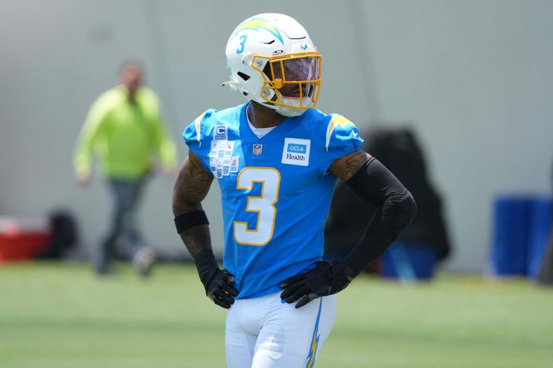 Jun 17, 2026; El Segundo, CA, USA; Los Angeles Chargers safety Derwin James (3) during minicamp at The Bolt. Mandatory Credit: Kirby Lee-Imagn Images
