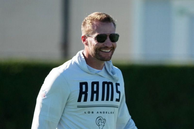 Jul 27, 2026; Westchester, CA, USA; Los Angeles Rams coach Sean McVay during training camp  at Loyola Marymount University. Mandatory Credit: Kirby Lee-Imagn Images