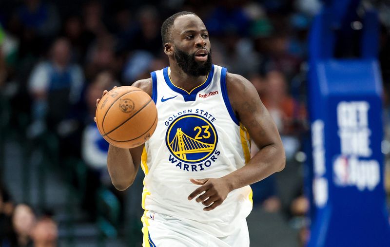 Mar 23, 2026; Dallas, Texas, USA;  Golden State Warriors forward Draymond Green (23) dribbles against the Dallas Mavericks during the second half at American Airlines Center. Mandatory Credit: Kevin Jairaj-Imagn Images