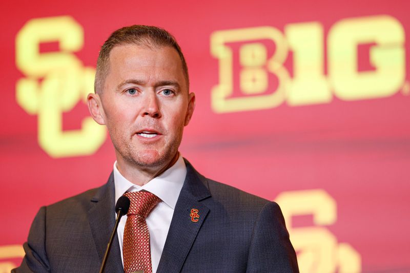 Jul 28, 2026; Chicago, IL, USA; USC Football head coach Lincoln Riley speaks during Media Days at Hilton Chicago. Mandatory Credit: Kamil Krzaczynski-Imagn Images