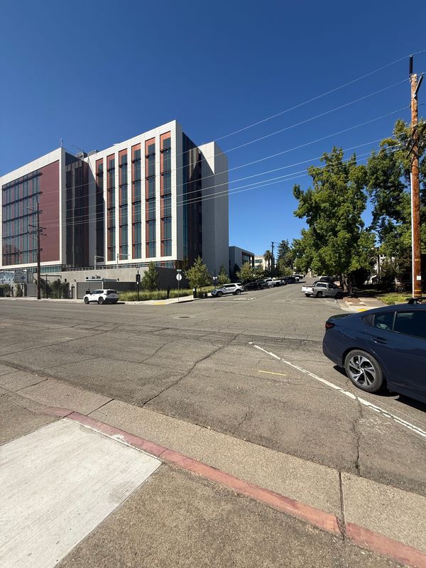 The crossing at Butte and Oregon Streets across from the Shasta County Courthouse on July 29, 2026.