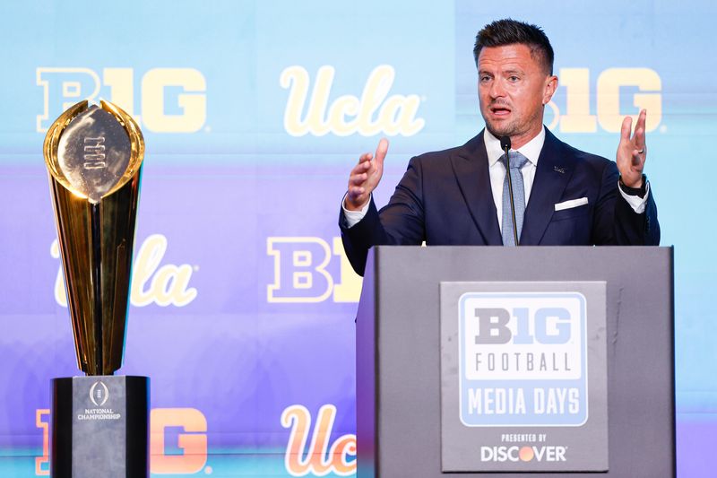 Jul 29, 2026; Chicago, IL, USA; UCLA Football head coach Bob Chesney speaks during Big Ten Media Days at Hilton Chicago. Mandatory Credit: Kamil Krzaczynski-Imagn Images