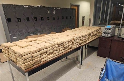 Federal law enforcement officials seized more than 1,000 pounds of cocaine, valued at roughly $20 million, from a commercial truck at the Calexico Port of Entry on Monday, July 27, 2026.