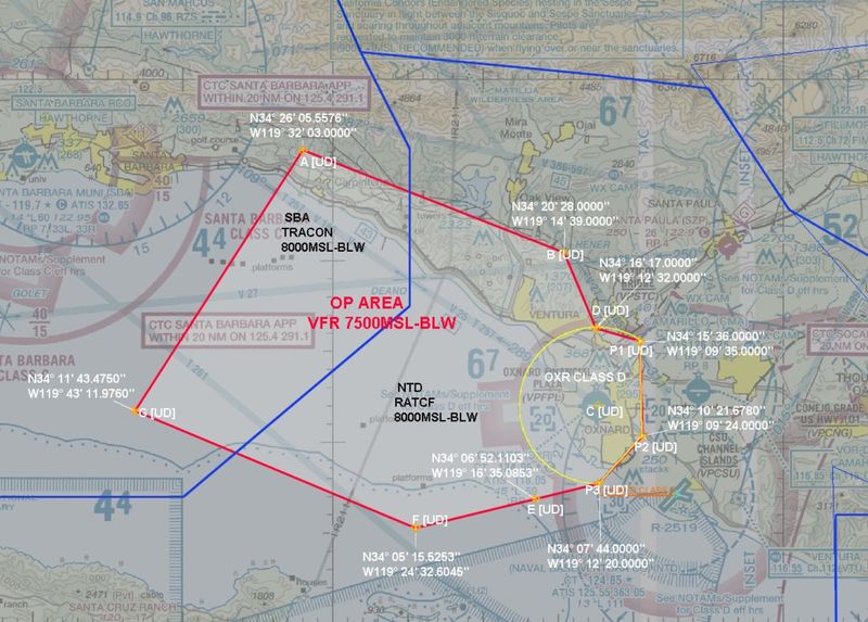 This map shows the Area 805, an Uncrewed Aerial Systems range in Ventura County.