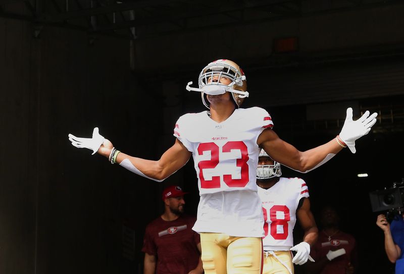 Sep 15, 2019; Cincinnati, OH, USA; San Francisco 49ers cornerback Ahkello Witherspoon (23) before the game against the Cincinnati Bengals at Paul Brown Stadium. Mandatory Credit: Joe Maiorana-USA TODAY Sports