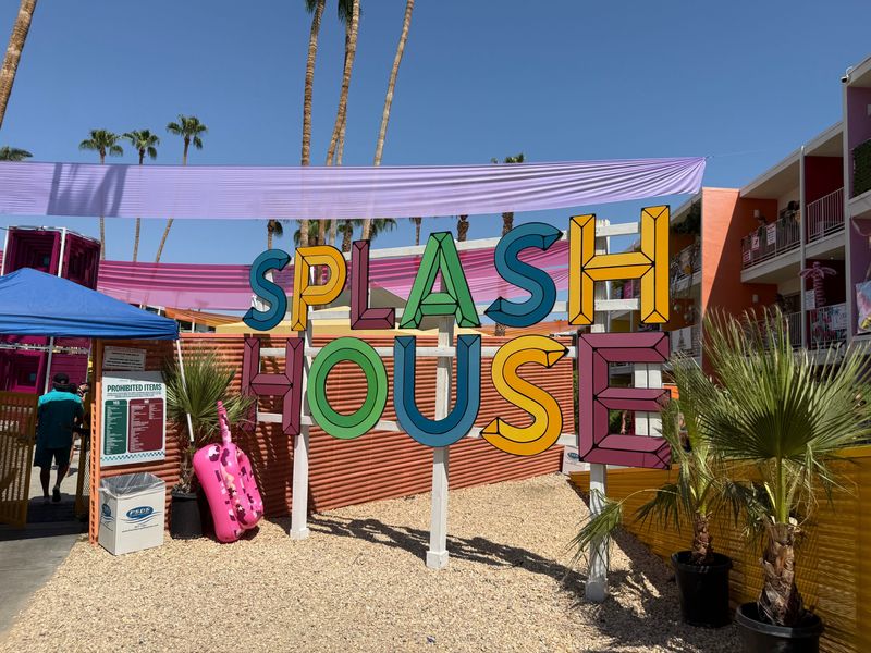 A sign for Splash House on Aug. 8, 2026, at the Saguaro Palm Springs hotel.