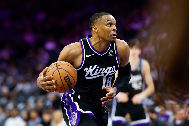 Mar 10, 2026; Sacramento, California, USA; Sacramento Kings guard Russell Westbrook (18) drives to the basket during the second quarter against the Indiana Pacers at Golden 1 Center. Mandatory Credit: Sergio Estrada-Imagn Images