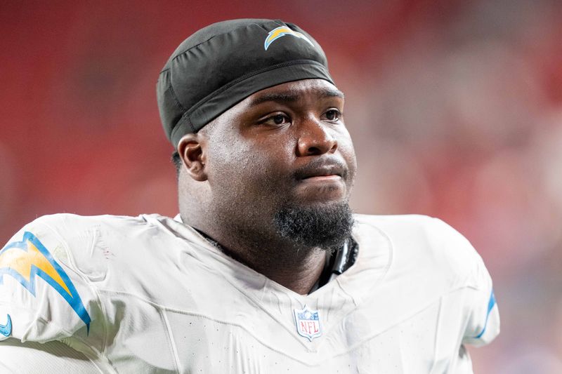 August 23, 2025; Santa Clara, California, USA; Los Angeles Chargers defensive tackle TeRah Edwards (94) after the game against the San Francisco 49ers at Levi's Stadium. Mandatory Credit: Kyle Terada-Imagn Images