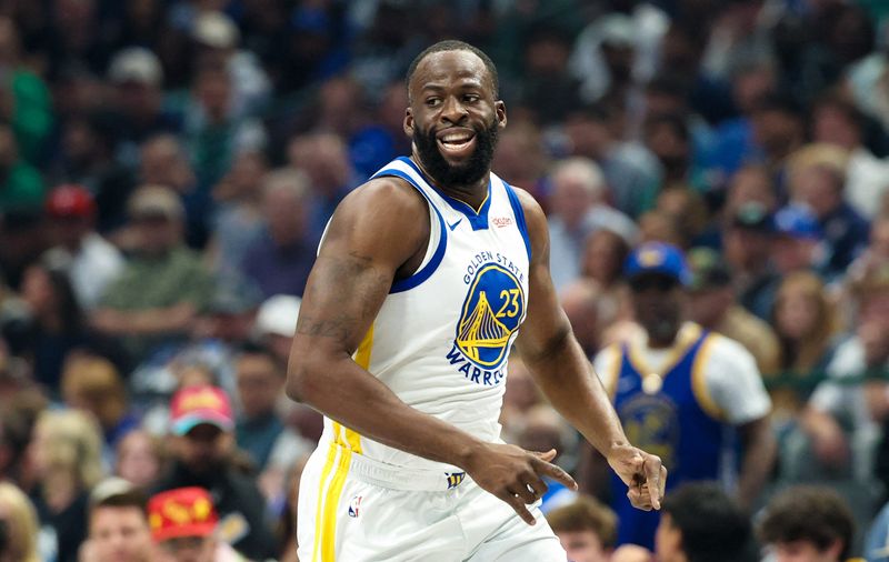 Mar 23, 2026; Dallas, Texas, USA;  Golden State Warriors forward Draymond Green (23) reacts during the first quarter against the Dallas Mavericks at American Airlines Center. Mandatory Credit: Kevin Jairaj-Imagn Images