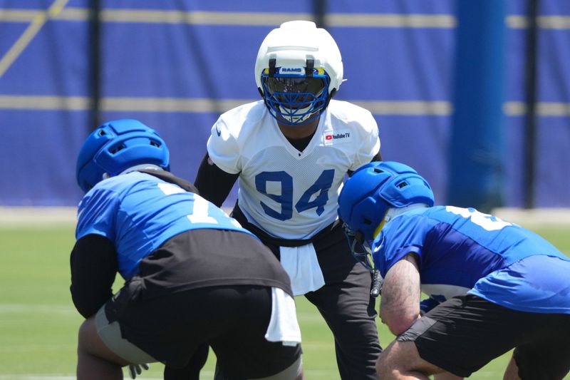 Jun 2, 2026; Woodland Hills, CA, USA; Los Angeles Rams defensive end Desjuan Johnson (94) during organized team activities at Rams Practice Facility. Mandatory Credit: Kirby Lee-Imagn Images