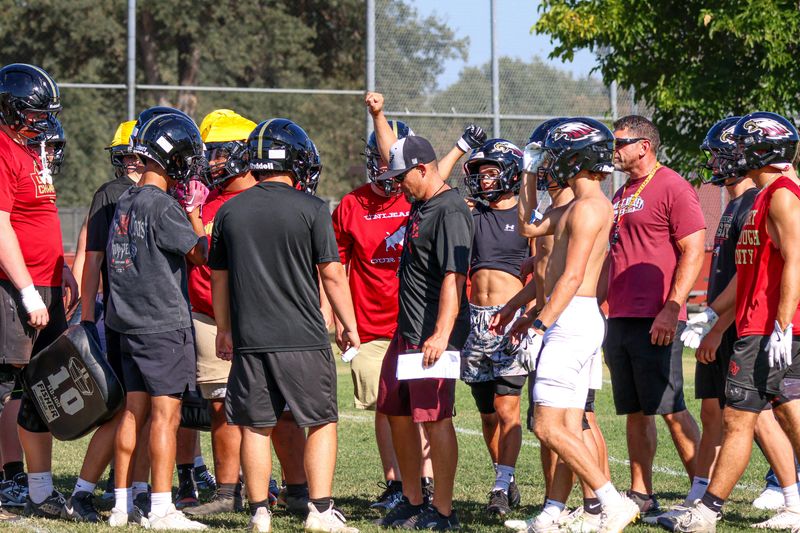 West Valley head coach Kol Zuppan leads football practice on Aug. 19, 2026. Zuppan was hired as the school's head coach in July after serving as the defensive coordinator last year.