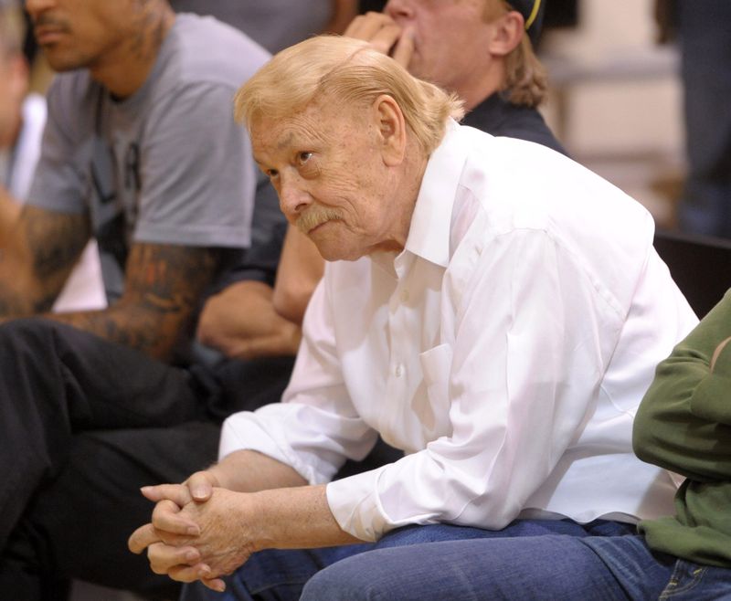 May 31, 2011; El Segundo, CA, USA; Los Angeles Lakers owner Jerry Buss listens at press conference to announce Mike Brown (not pictured) as head coach at the Lakers practice facility. Mandatory Credit: Kirby Lee/Image of Sport-USA TODAY Sports