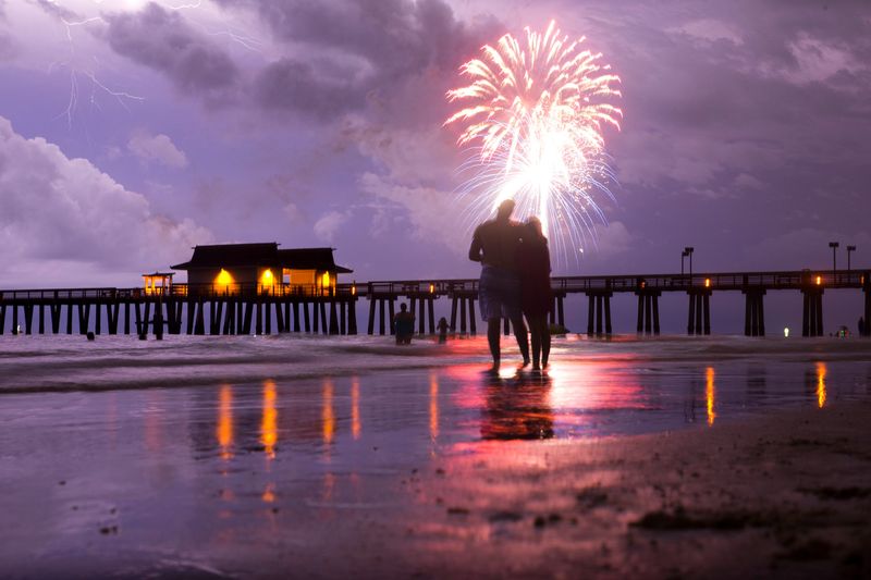 Fourth of July fireworks at Naples Pier in Florida is an annual tradition.