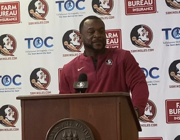 Florida State defensive back coach Patrick Surtain Sr. talks to local media for the first time since his hiring.