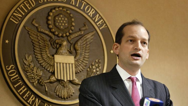 U.S. Attorney R. Alexander Acosta speaks at a news conference in 2007.