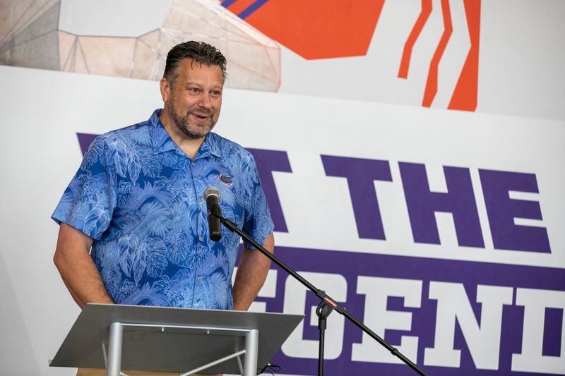 Viking Companies principal owner Svein Dyrkolbotn speaks during the ribbon-cutting ceremony for the Alachua County Sports and Events Center on June 10, 2023. Amid mounting legal woes, Dyrkolbotn on Oct. 14 filed for chapter 7 bankruptcy.