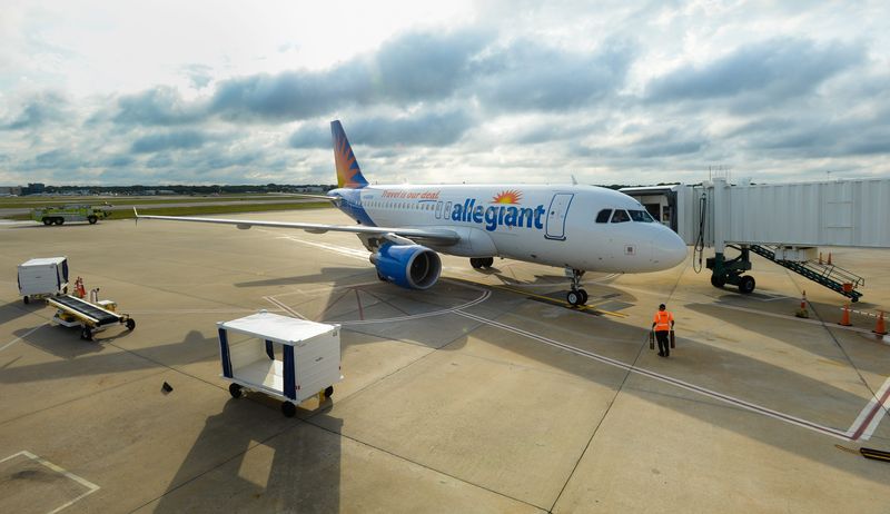 An Allegiant Air jet arrives at the Sarasota-Bradenton International Airport on Wednesday, April 11, 2018, the airline's inaugural flight into Sarasota. Allegiant Air is now scheduling direct flights from Indianapolis, Cincinnati and Pittsburgh. [Herald-Tribune archive / 2018 / Dan Wagner]