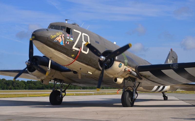 Tico Belle, a Douglas C-47 Skytrain that flew above Normandy on D-Day, taxiis to a stop Thursday at the Valiant Air Command Warbird Museum tarmac in Titusville.