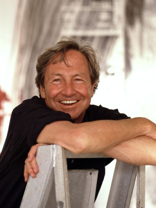 Robert Rauschenberg, seen in 1992 posing in his Captiva Island art studio.