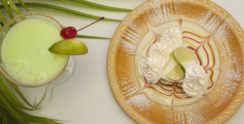 A Key lime martini and a slice of the award-winning Key lime pie from Keylime Bistro on Captiva.