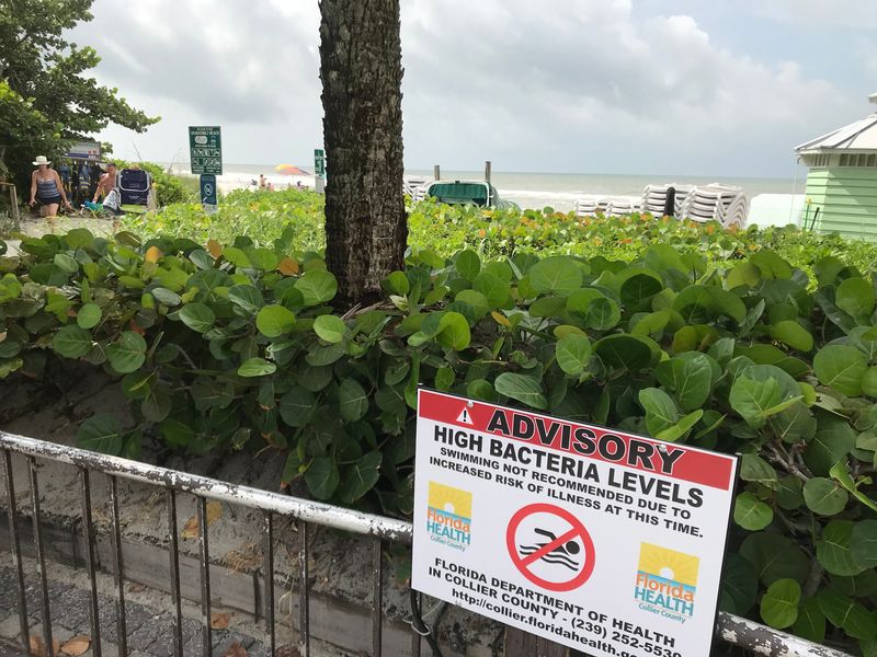 A "no swim" advisory by Florida public health officials due to high levels of bacteria-infested water in SWFL.