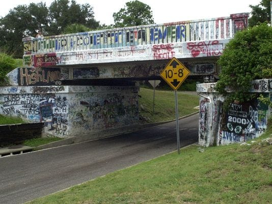 The 17th Avenue train trestle, lovingly known as the Graffiti Bridge.