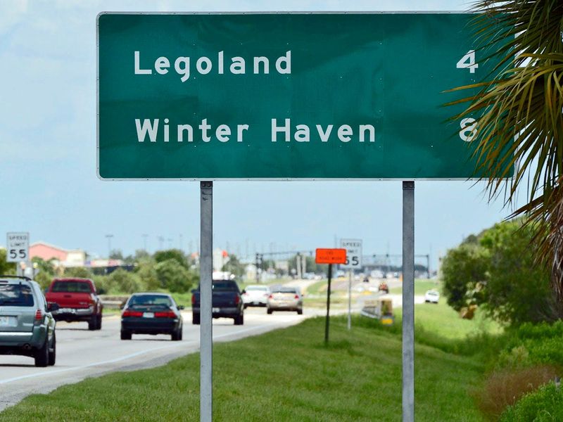A new sign on Cypress Gardens Boulevard at the intersection of U.S. Highway 27 provides motorists with information about the distance to Legoland and Winter Haven. The new sign has recently been installed replacing a sign that gave the distance to Cypress Gardens Adventure Park.