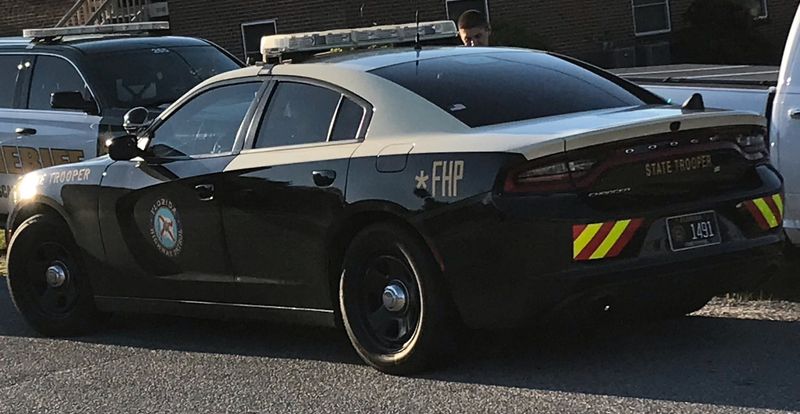 The sunsets on a Florida Highway Patrol cruiser.