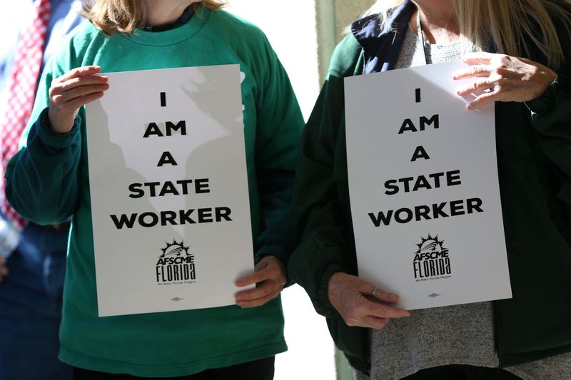 State workers rallied outside the Florida House of Representatives to demand higher pay on Tuesday, Jan. 28, 2020.
