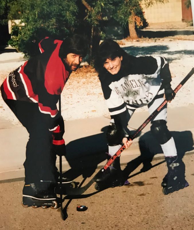Street hockey in the early 1990s: FLORIDA TODAY columnist Britt Kennerly and her husband, Doug.