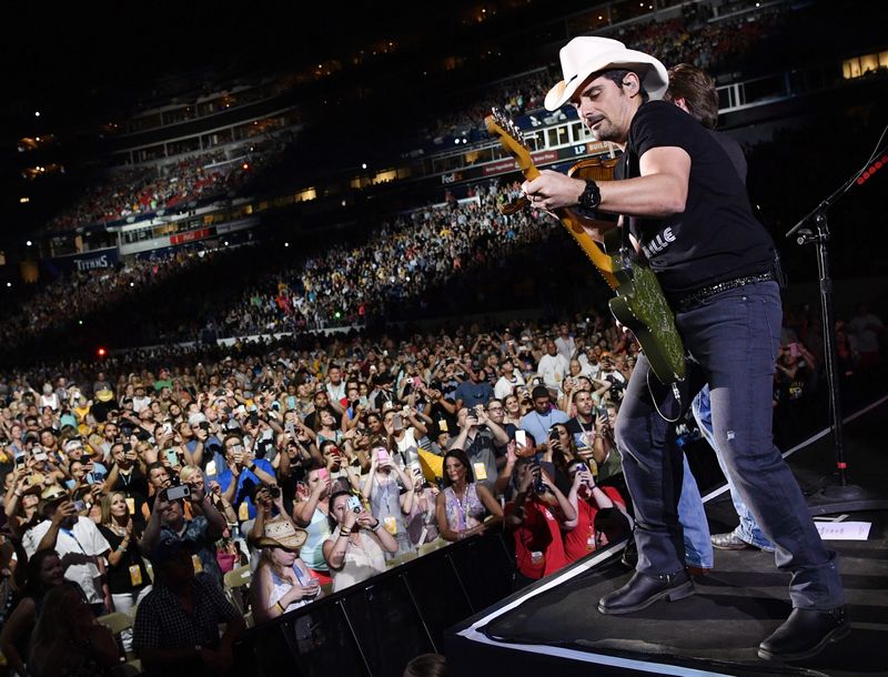 Brad Paisley performs during the night concert on the final night of the annual CMA Music Festival at Nissan Stadium in Nashville on June 11, 2017.