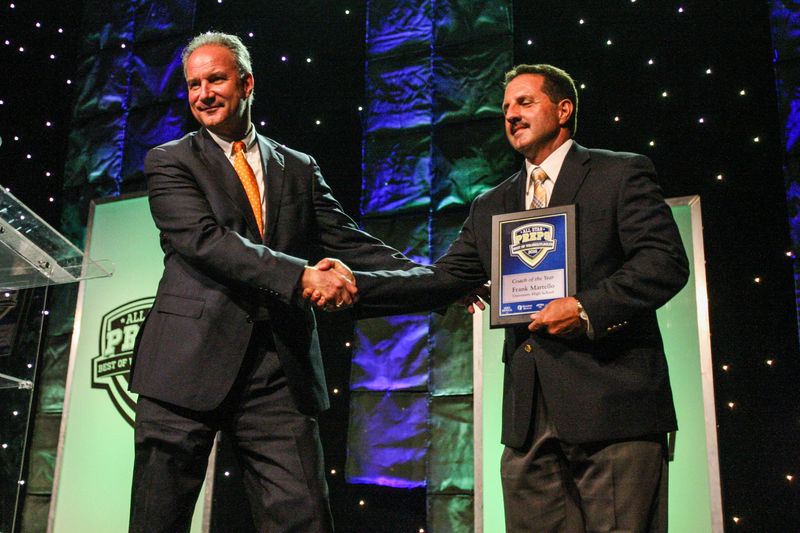 Frank Martello (right) won four News-Journal Baseball Coach of the Year awards during his time at University.