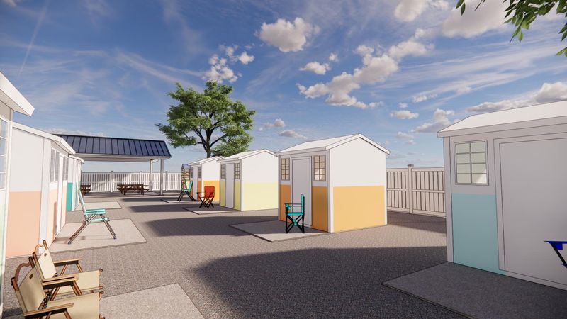 A rendering of what the proposed pallet village for homeless women and children would look like.