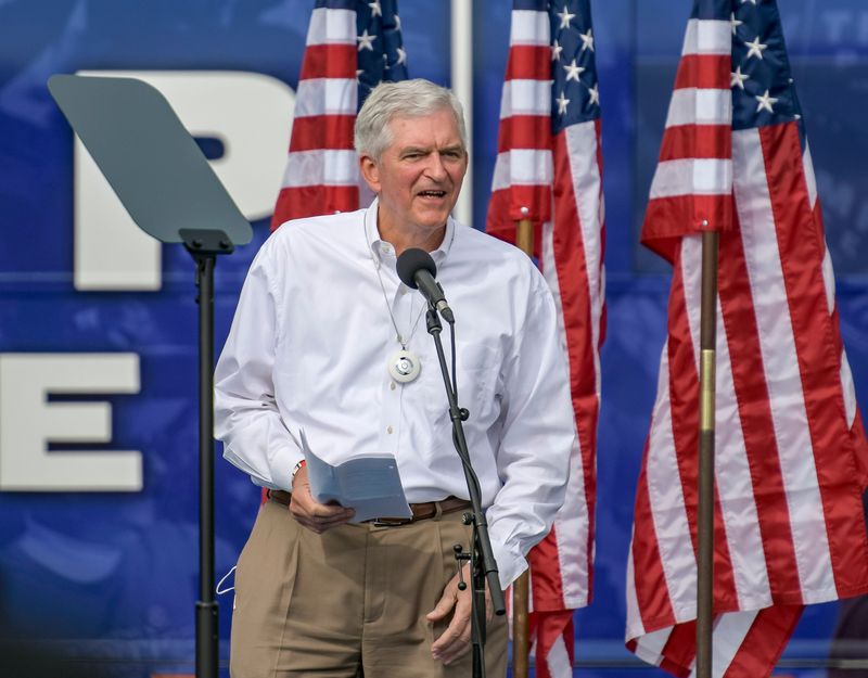 Rep. Daniel Webster speaks at a campaign rally at Brownwood Paddock Square in The Villages on Saturday, Oct. 10, 2020. [PAUL RYAN / CORRESPONDENT]