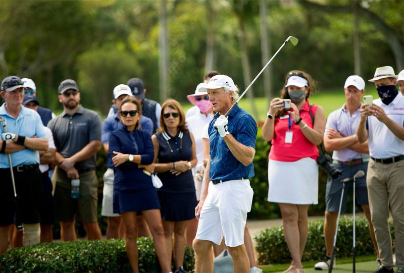 Greg Norman at a golf clinic for Oxbridge Academy boys and girls varsity golf teams before the 2021 Oxbridge Academy Annual Golf Classic. The 2025 event takes place Oct. 28 at The Breakers.