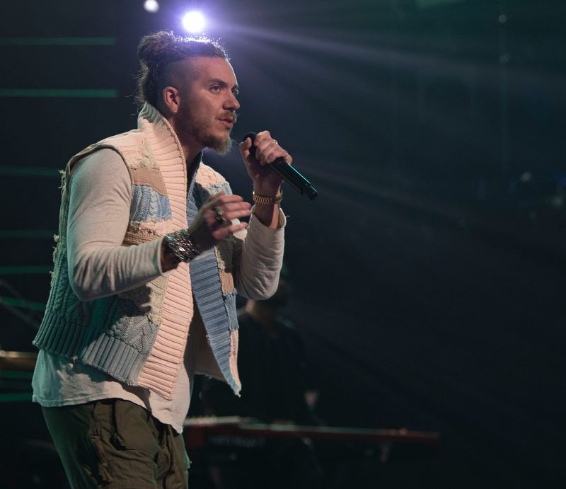 Brandon Lake performs during the 54th annual Dove Awards at Lipscomb University in Nashville , Tenn., Tuesday, Oct. 17, 2023. Lake later went on to receive Artist of the Year.