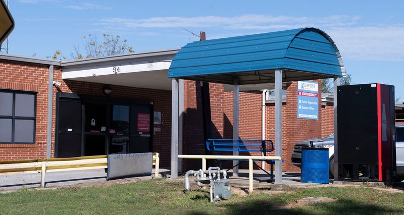 The current awning outside the Jay Hospital Emergency Room stands at 9'4" and cannot accommodate modern ambulances. Santa Rosa County and hospital officials are working on a plan to address the situation.