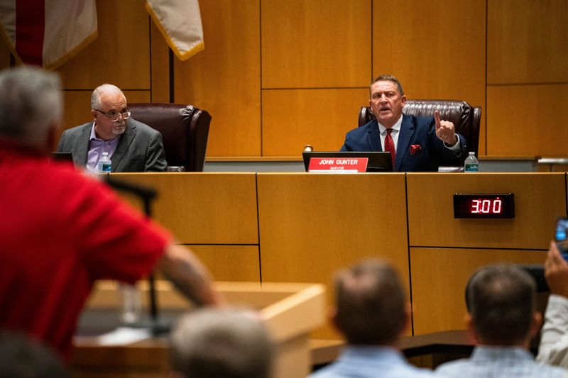 Mayor John Gunter reacts to public comments during a city council meeting at Cape Coral City Hall in Cape Coral on Wednesday, Dec. 13, 2023. Gunter threatened to cancel the remainder of the meeting.