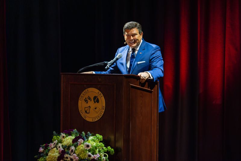 Fox News Channel chief political anchor Bret Baier, shown speaking at the Society of the Four Arts in 2024 in Palm Beach, will sign copies of his new book, “The Case for America,” on May 8 at Raptis Rare Books in Palm Beach.