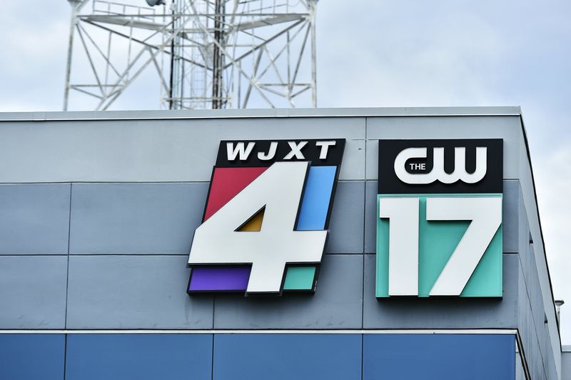 Branding on the News4Jax studios on Jacksonville's Southbank Wednesday, March 27, 2024.
