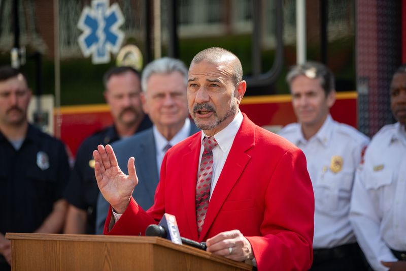Leon County Schools Superintendent Rocky Hanna announces a new firefighter program for students at Leon High School in collaboration with Tallahassee Community College on Tuesday, May 7, 2024.