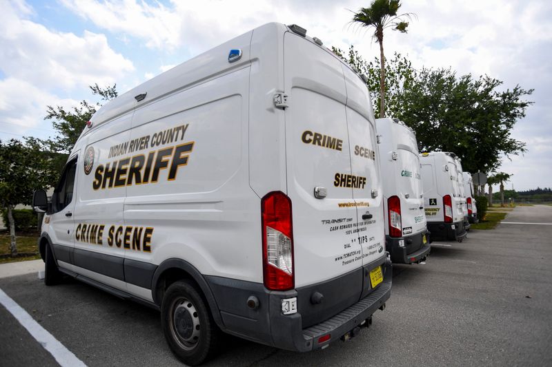 Indian River County Sheriff’s Office crime scene vans are parked outside the forensics facility, April 11, 2024.