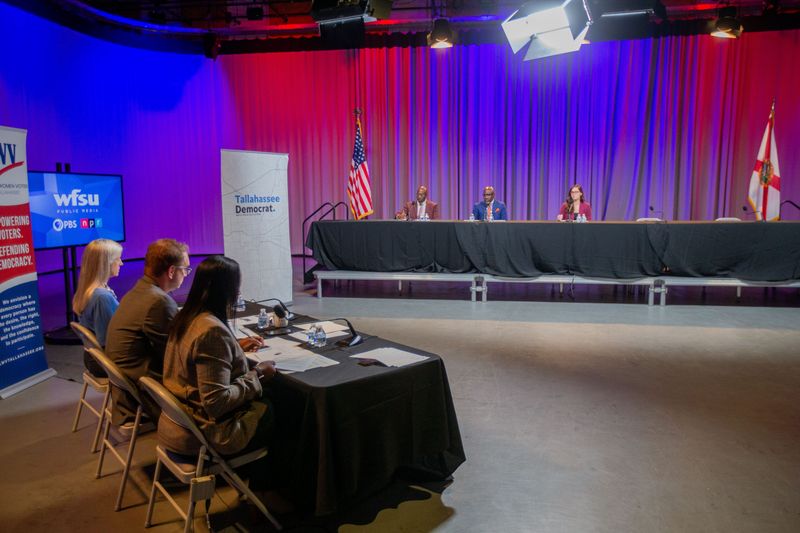 Tallahassee City Commission Seat 1 candidates Louis Dilbert, Rudolph "Rudy" Ferguson, Sr. and incumbent Jacqueline "Jack" Porter answer questions during a forum hosted by WFSU, the Tallahassee Democrat and the League of Women Voters on Tuesday, June 25, 2024.