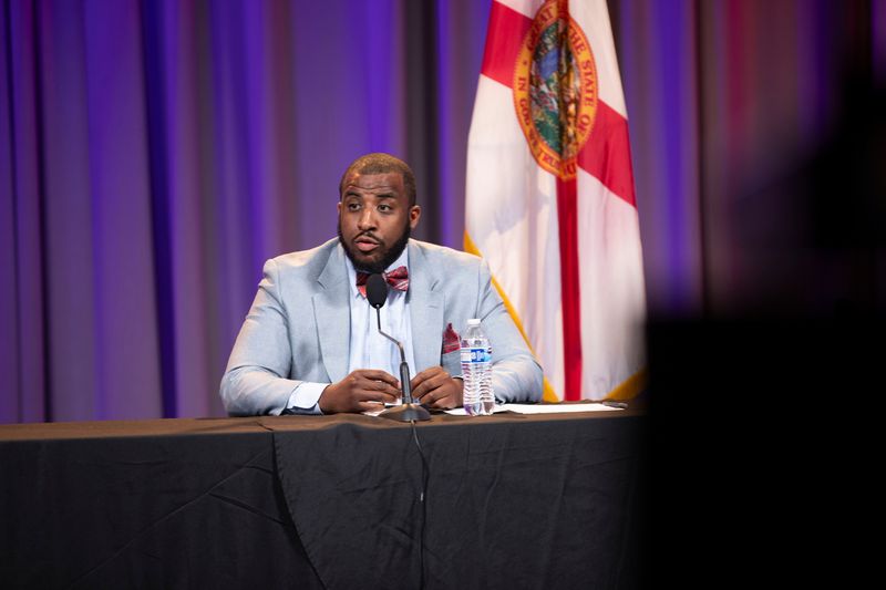 Tallahassee City Commission Seat 2 candidate Bernard Stevens Jr. answers questions during a forum hosted by WFSU, the Tallahassee Democrat and the League of Women Voters on Thursday, June 27.