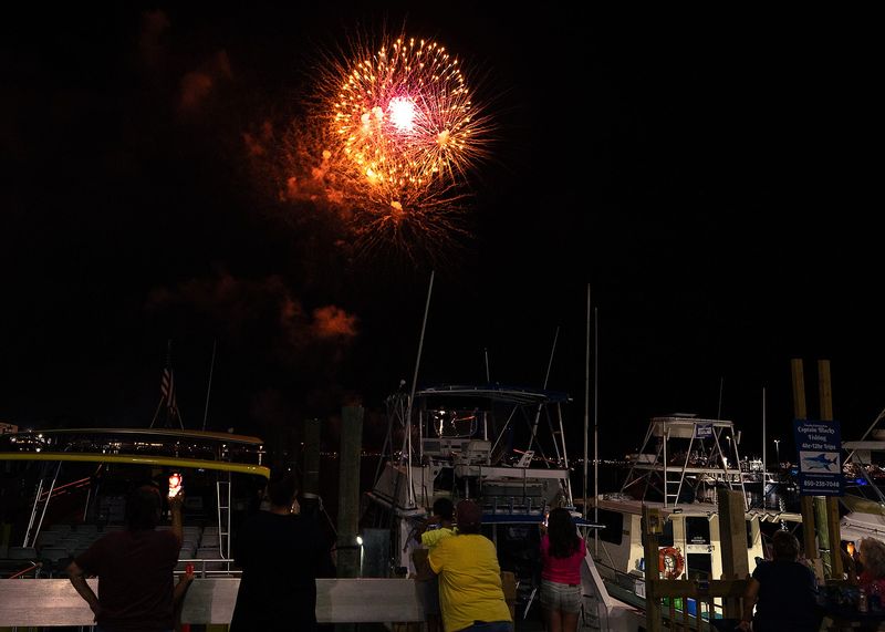 People watch fireworks at Treasure Island Marina in Panama City Beach, Fla., July 3, 2024. (Tyler Orsburn/News Herald)