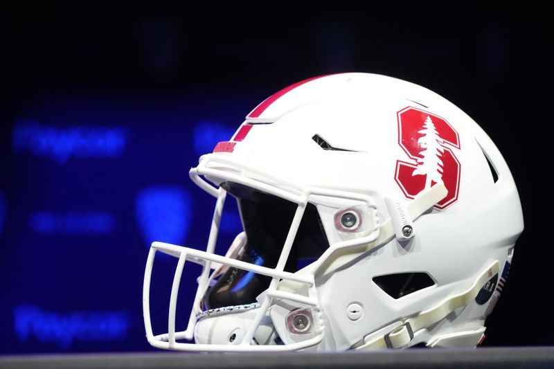 Jul 29, 2022; Los Angeles, CA, USA; Stanford Cardinal helmet during Pac-12 Media Day at Novo Theater. Mandatory Credit: Kirby Lee-USA TODAY Sports