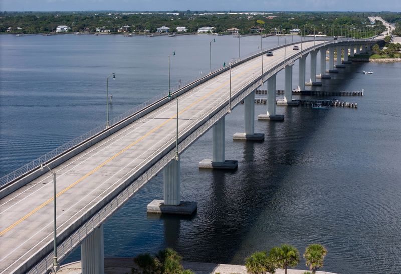 The Evans Crary Bridge over the St. Lucie River connects Stuart with Sewall's Point on August 1, 2024 in Florida.