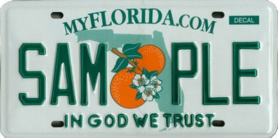 Florida sample license plate