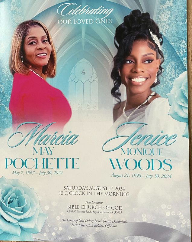 Family and friends gathered in Boynton Beach on Saturday, Aug. 17, 2024 to remember the lives of Maria Pochette and her daughter Jenice Woods. The mother and daughter were killed in a vehicle crash on July, 30, 2024 that resulted in one man's arrest on criminal charges.