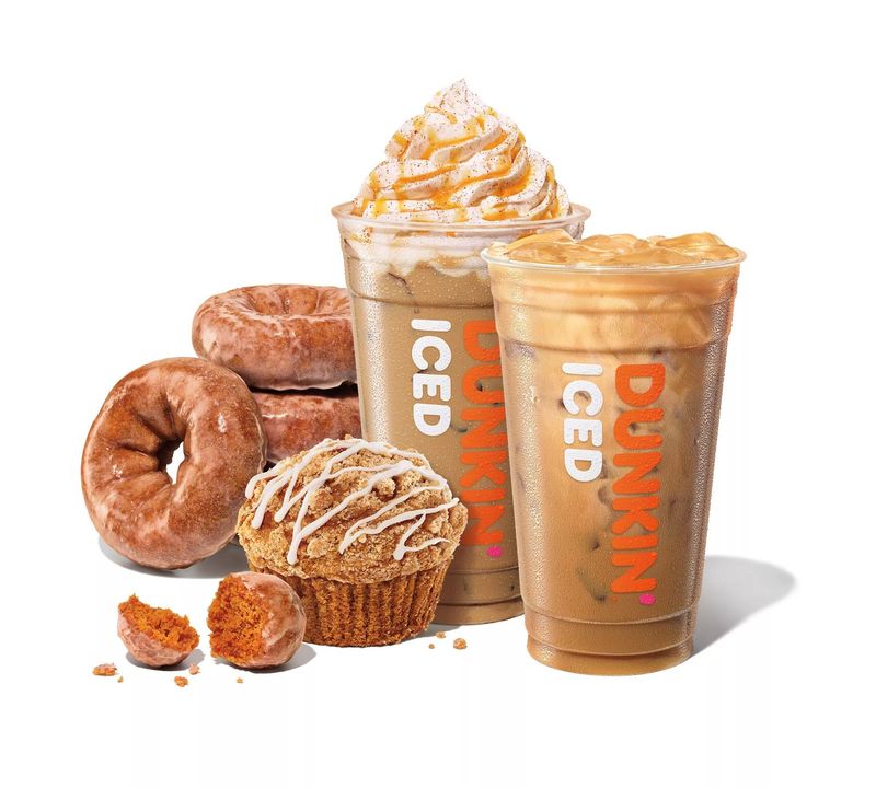 Dunkin's fall menu includes the pumpkin spice latte and apple cider donut.